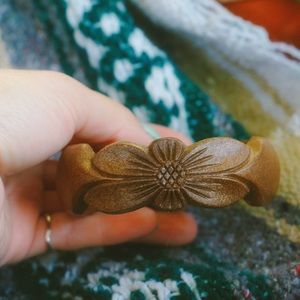 vintage flower bracelet | hand carved wood bangle
